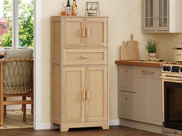 TEENFON 47.2" H Tall Storage Cabinet with Adjustable Shelf, Rattan Cabin...