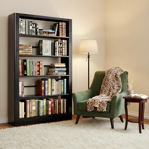 Bookshelf, Heavy Duty Metal Book Shelf, Industrial Bookshelves, 69” Black