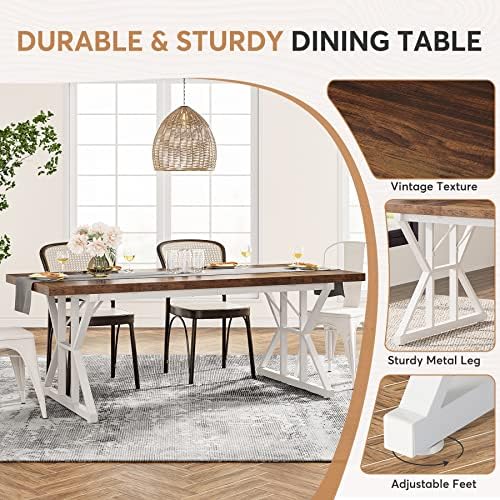 Tribesigns Farmhouse Dining Table for 6 People, 70.8-Inch Rectangular Wood Di...
