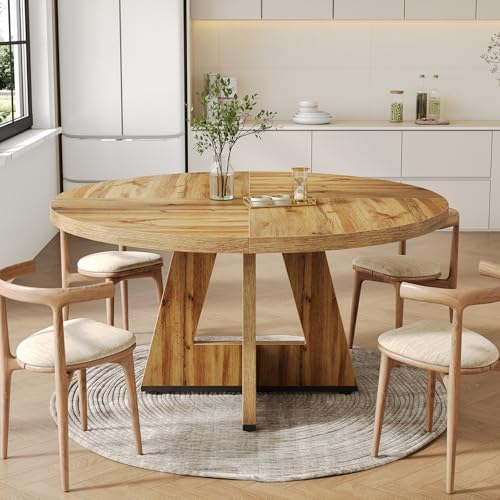 LITTLE TREE Round Dining Table for 4-6 People, 47 Inches Dining Room Table wi...