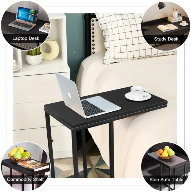 Minimalist C-Shaped End Table – 20.5x15.7x23.6in, Load-Stable Steel & MDF...