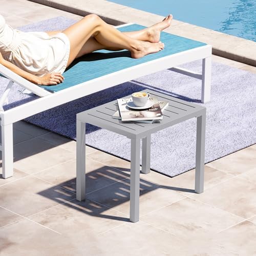 Crestlive Products Outdoor Side Table Set of 2, Aluminum Rectangular Side/End...