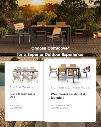 Outdoor Dining Set, Aluminum Patio HDPS Outdooor Table and Chairs Set with Um...