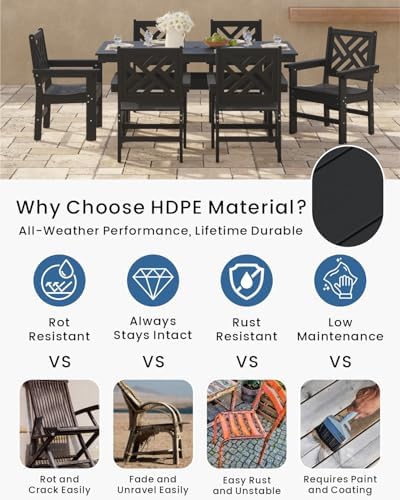 7-Piece Outdoor Dining Set, HDPE All-Weather Patio Table and Chairs Set for 6...