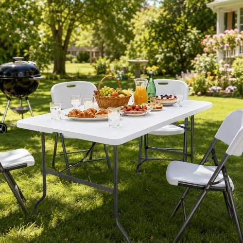 Camp Field 4FT Folding Table, Heavy Duty, 330 lb Capacity, White | 4 Foot tab...