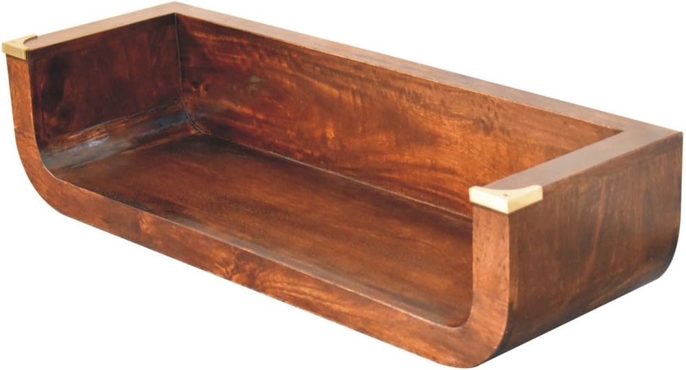 Solid Wood Indira California Walnut Floating Console Table, Open Shelf, Dark ...