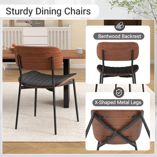 Modern Dining Chairs Set of 4,Upholstered PU Leather Kitchen Chairs,Black