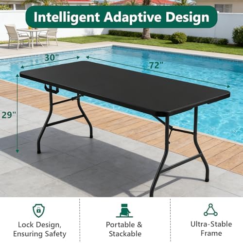 Folding Table 2 Pack, 6FT Heavy Duty Plastic Table with Handle, Foldable&...