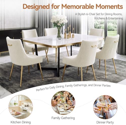 WUTUTUEE Velvet Dining Chairs Set of 6 Gold Legs,Upholstered Velvet Accent Ch...