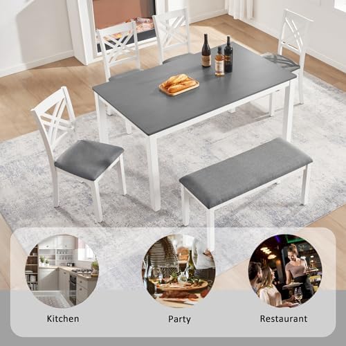 LUMISOL 6-Piece Farmhouse Dining Table Set, Rectangular Wooden Dining Table w...