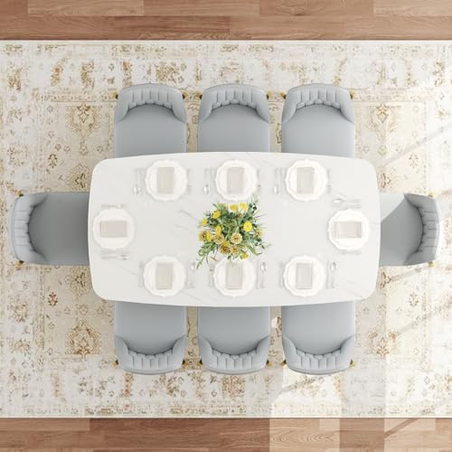 Ebullient White Dining Table Set for 8, 67'' Marble Oval Dining Table...
