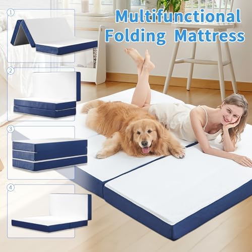 Folding Mattress Single Size,6" Trifold Foldable Sofa for Camping,White ...
