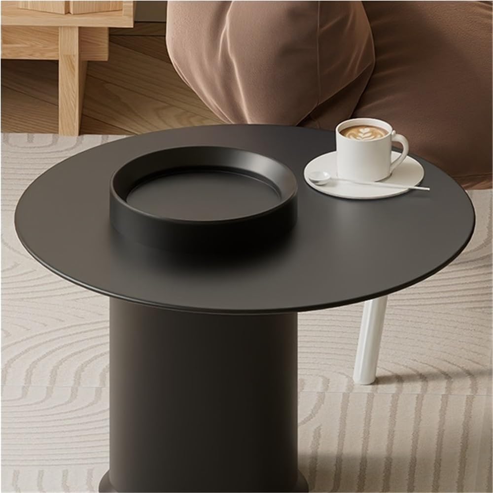 Modern Round Coffee Table with Tempered Glass Top, Small Metal Accent End Tab...