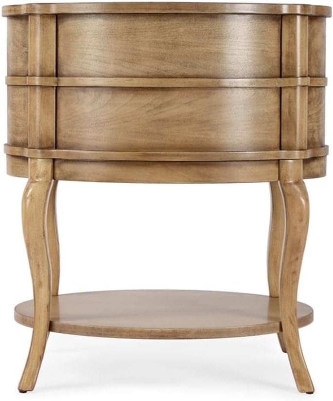 Beaumont Lane Oval 2-Drawer Side Table, Antique Beige Finish, Poplar Hardwood...