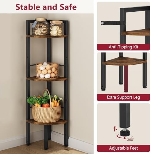 Tajsoon Corner Shelf Stand 3 Tier 39.5" with Metal Frame, Rustic Brown