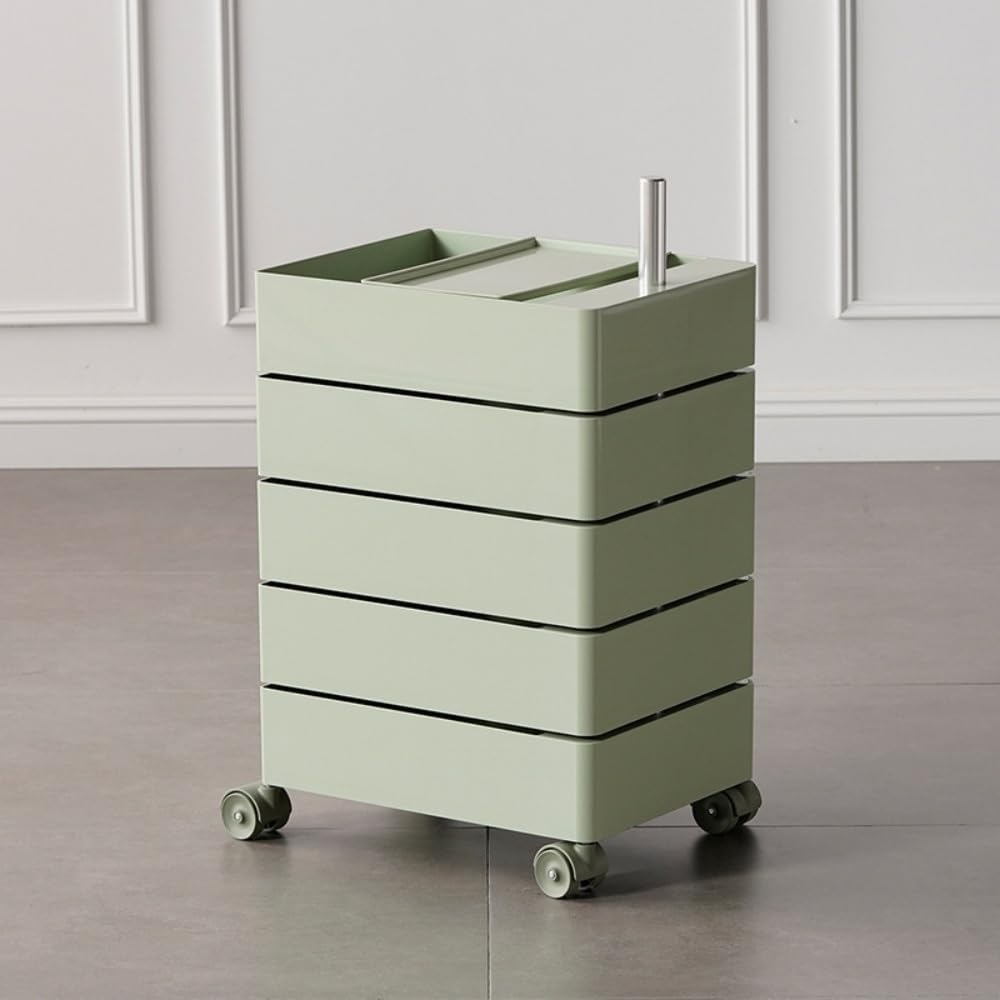 ABS Side Table with Wheels, 360° Movable Storage Cart, Multi-Layer Night Stan...