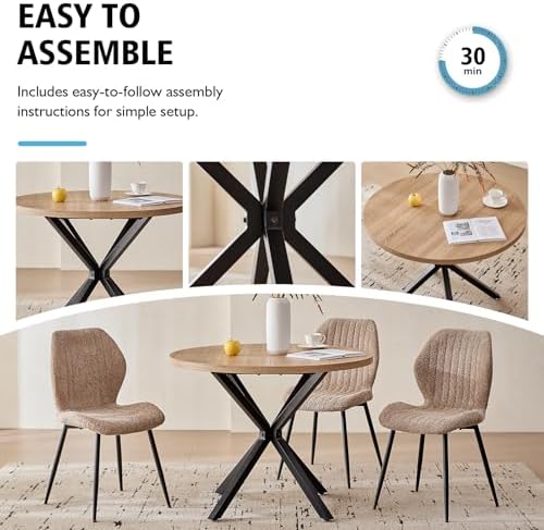 39" Round Dining Table Set for 4, Natural Table & 4 Brown Chair