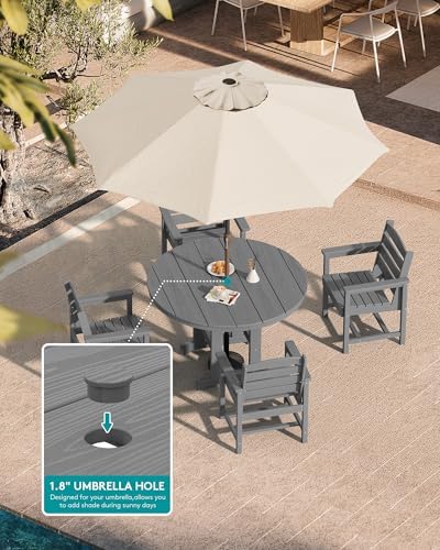 SERWALL 5-Piece Patio Round Dining Set, 45" Table, 4 Chairs, Grey
