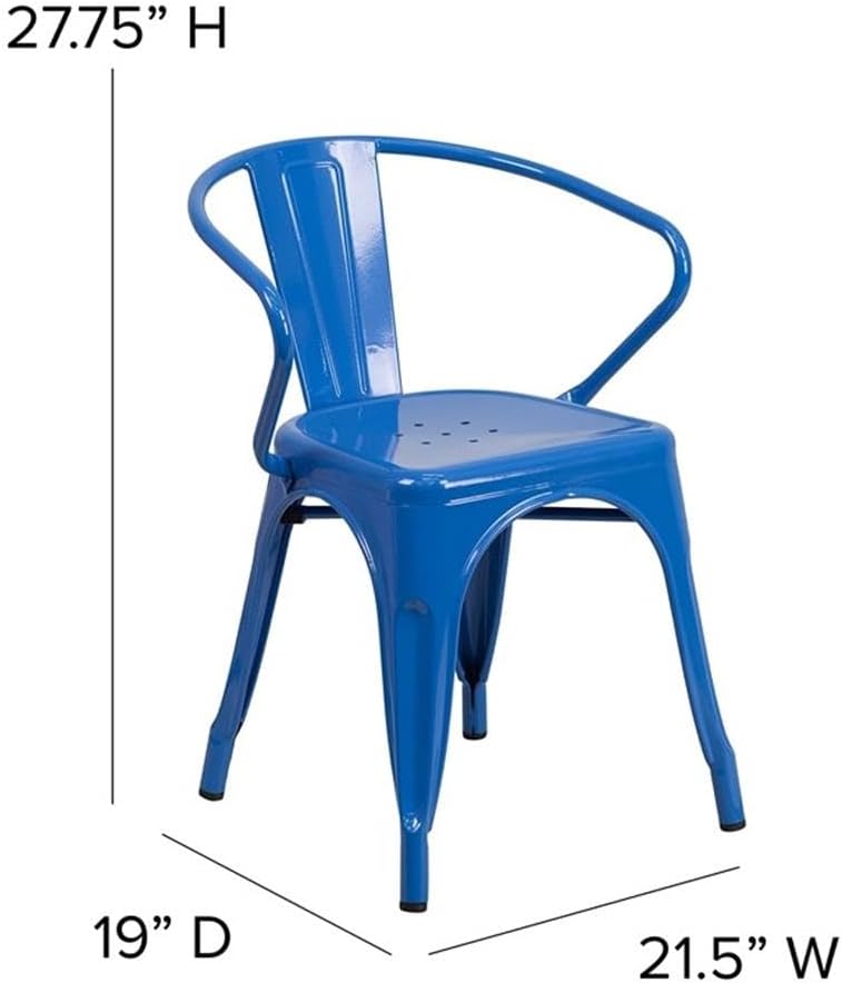 Flash Furniture Luna Commercial Grade Blue Metal Indoor-Outdoor Chair with Arms