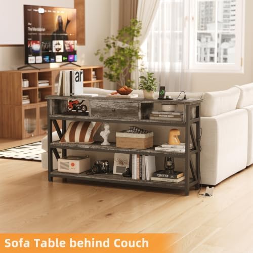 Mexin Console Table with Outlets and USB Ports, Entryway Table with Drawer St...