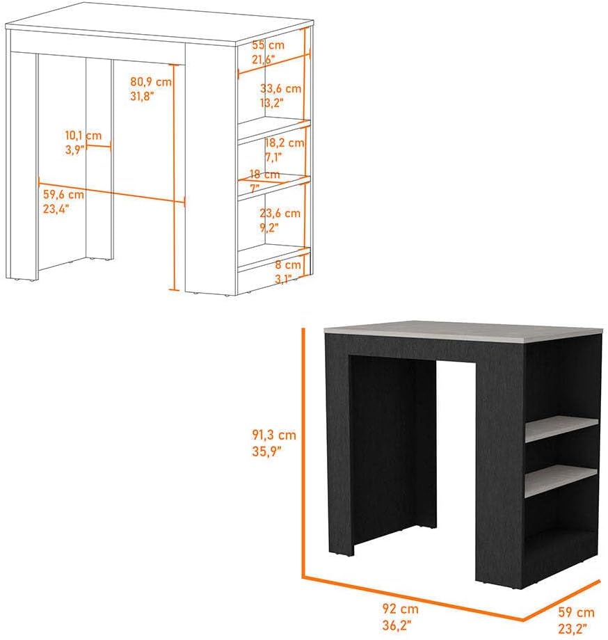 Kitchen Island with 3-Side Shelf and Counter Height Table Top | Includes thre...