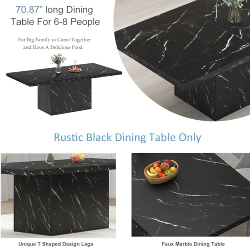 HSH 71" Black Faux Marble Dining Table for 6-8, Rectangle Dining Room Table