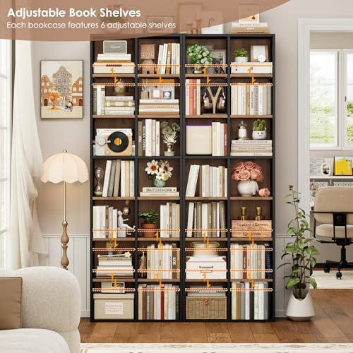 FOTOSOK Bookshelf Bookcase 7-Tier Narrow Bookshelf Tall CD Media Tower Rack