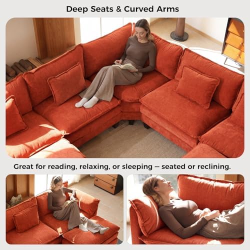 ELUCHANG 114" Oversized Modular Sectional Sofa, Comfy Chenille Cloud Cou...