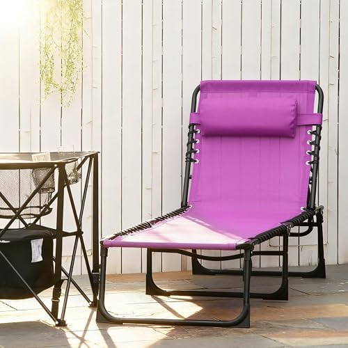 Outsunny Folding Chaise Lounge Chair Outdoor Mesh Seat Purple