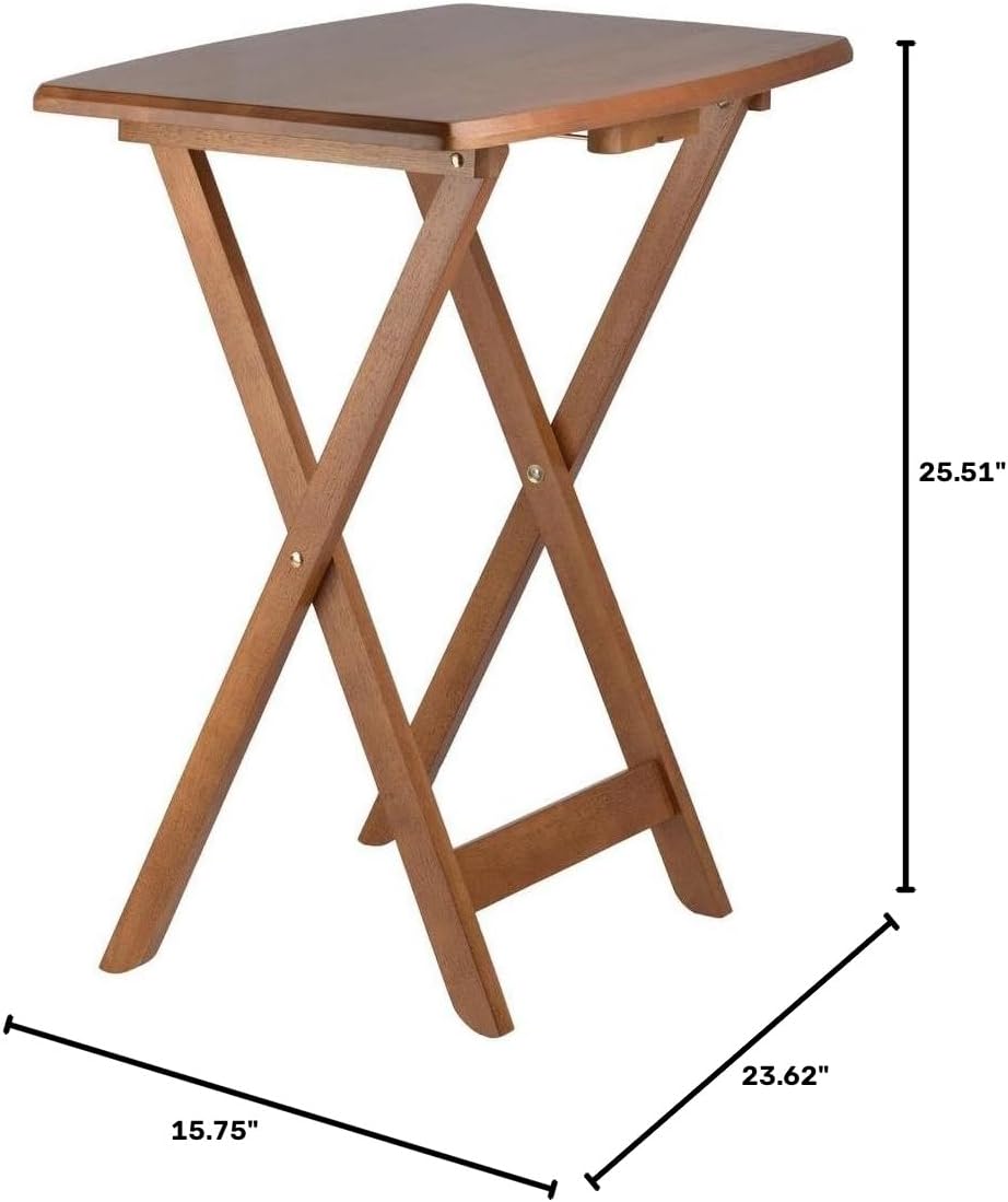 Furnifact Teak Oversized Snack Tables Set of 4 TV Trays with Stand Foldable S...