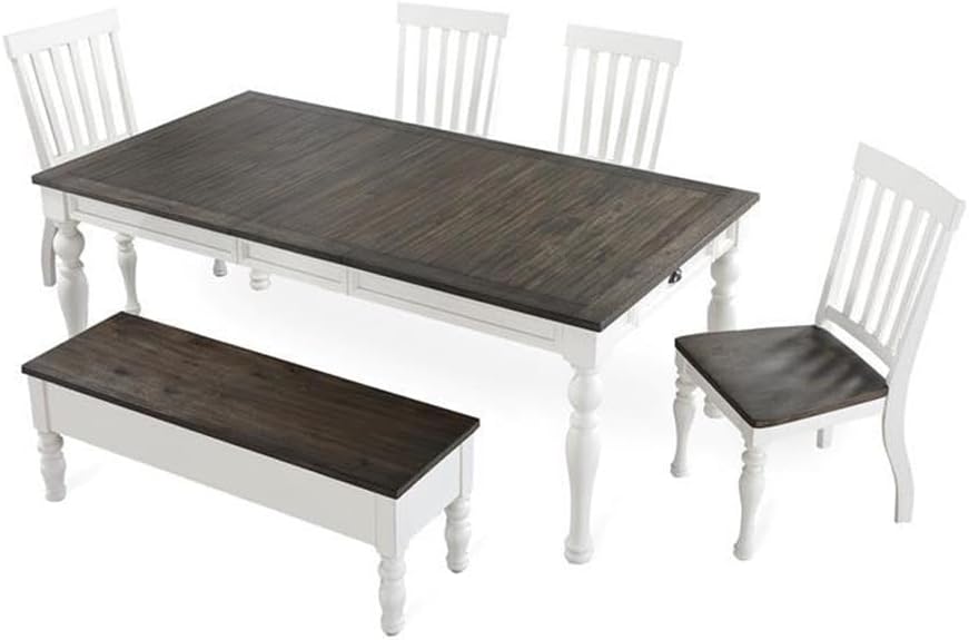 Pemberly Row Farmhouse Storage Bench, Two-Tone Ivory and Dark Oak Finish, MDF...