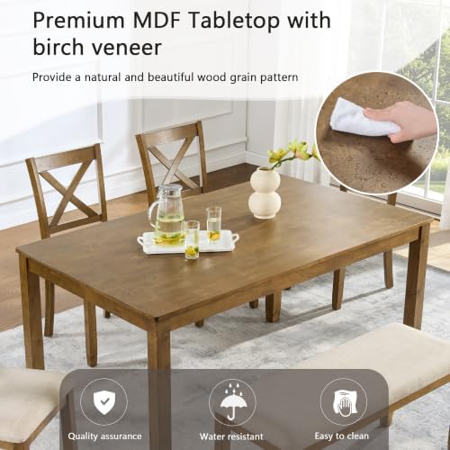Harper & Bright Designs Complete 6-Piece Oak Dining Set –58.5" Recta...