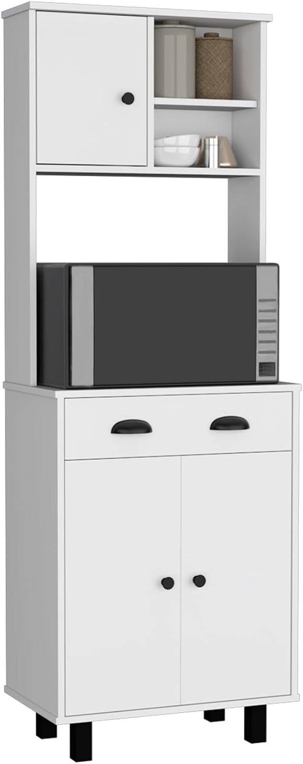 67" H with 5-Tier Storage Shelves and 2 Doors, White,for Kitchen