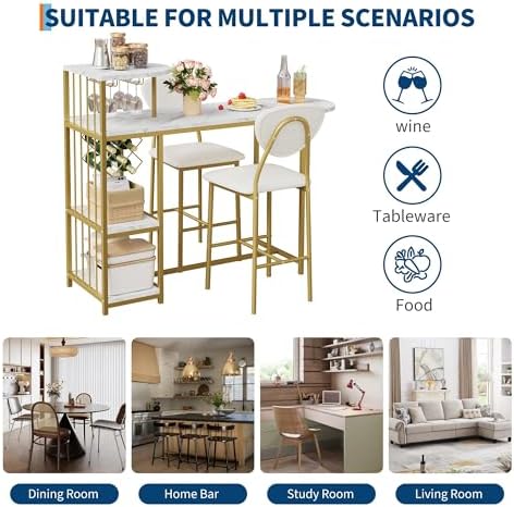 Garvee Dining Table Set for 2, 3-Piece Expandable Bar Table and Chairs Set