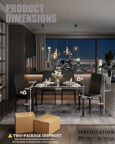 Dining Table Set for 4, Kitchen Table and Chairs Set of 4, 5 Piece Modern Din...