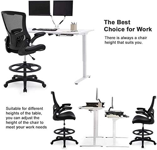 Drafting Chair Tall Office Chair with Lumbar Support Footrest Ring Flip Up Ar...