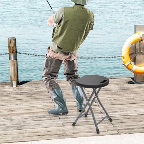 GYMAX Folding Stool, 18in Portable Collapsible Bar Stool with Handle & St...