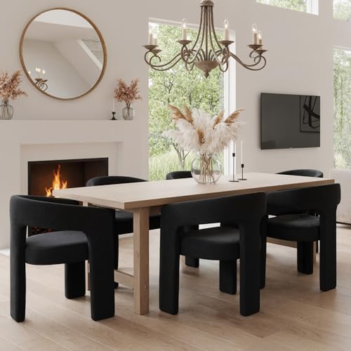 HNY Modern Velvet Barrel Dining Chairs Set of 6, Black