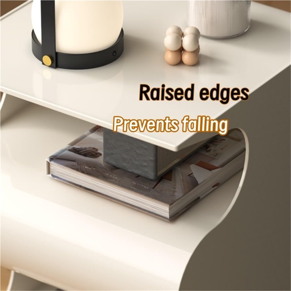 Modern ABS Side Table with Wheels, Movable Coffee Table with Storage, Multi-L...