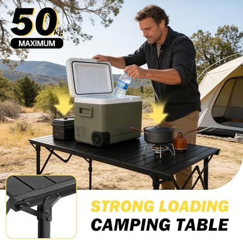 50" Camping Table,Roll Up Aluminum Picnic Table with Adjustable Hight Le...