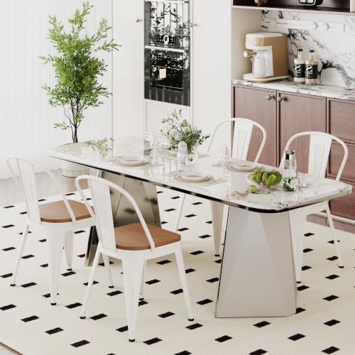 18 Inch Metal Dining Chairs Set of 4 Farmhouse Kitchen Chairs with Wooden Sea...