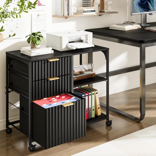 VINGLI 3 Drawer Mobile File Cabinet Printer Stand, Fluted Filing Cabinet with...