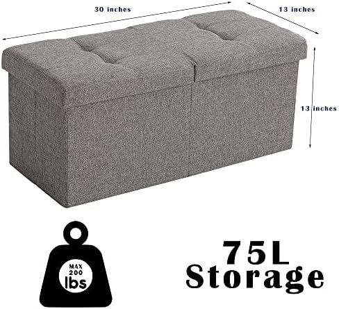 Storage Ottoman Bench Foldable Footrest Foot Stool, 30" Fabric Cream | S...