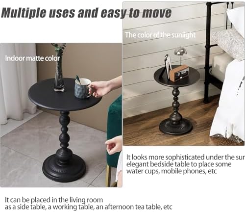 2 Set Pedestal Metal Round Side Table, Black Sofa Table, Small TV Tray Table ...