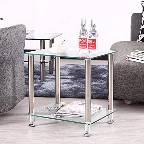 Telephone Table, Sofa Side Table,Square Tempered Glass Small Coffee Table,Tel...