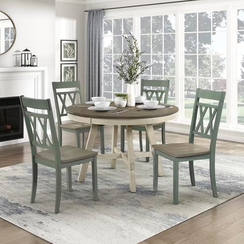 Lexicon Wood Dining Chair, Set of 2, Greywash/Antique Teal | Double Cross Bac...