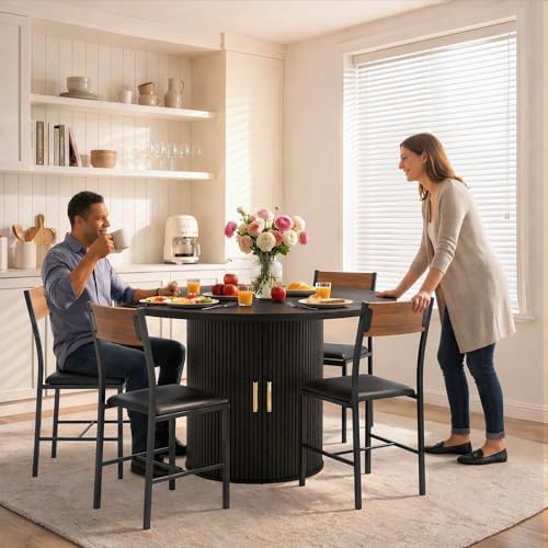 Pamapic Dining Table Set for 6, 47" Round Dining Table with Chairs, Stor...