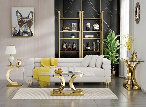 Henf Square Glass End Table Luxury Accent Sofa Side Table, Modern Glass End T...