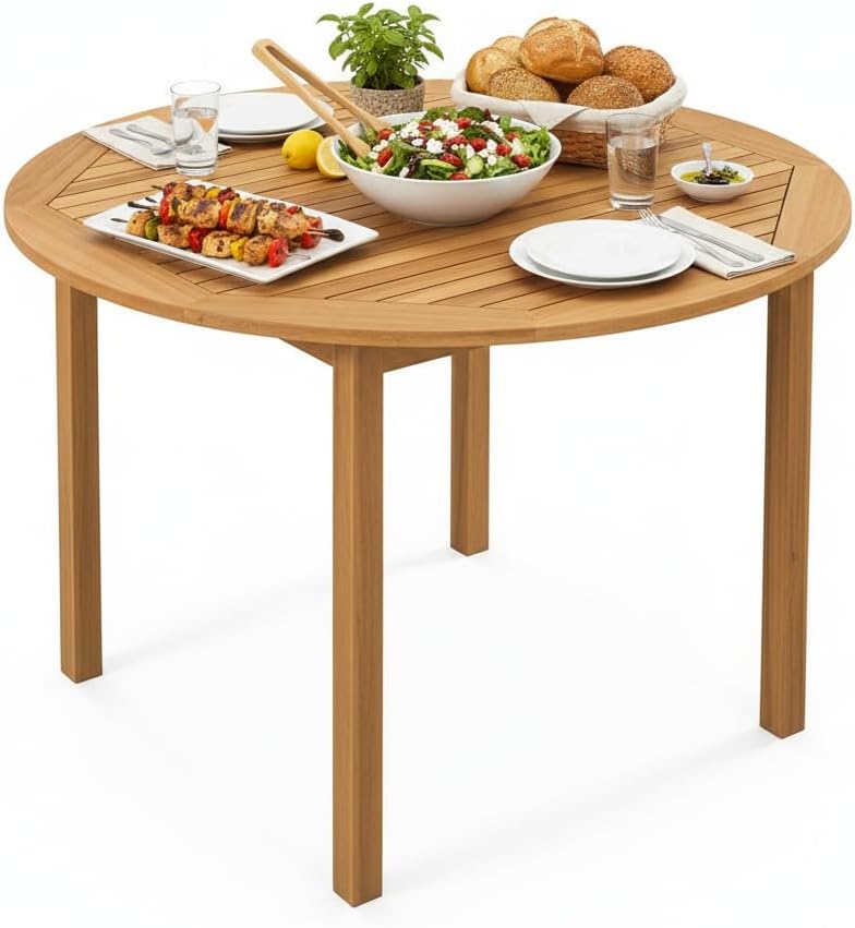 Tangkula 39.5" Round Outdoor Dining Table for 4, Acacia Wood Patio Table