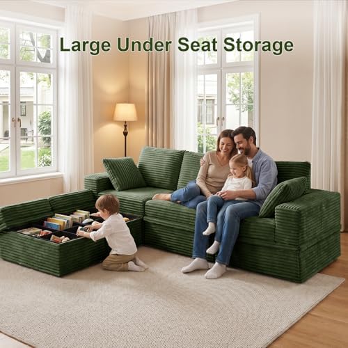 107" U Shaped Couch, Modular Sectional Sofa with Storage, 3-Seater High ...